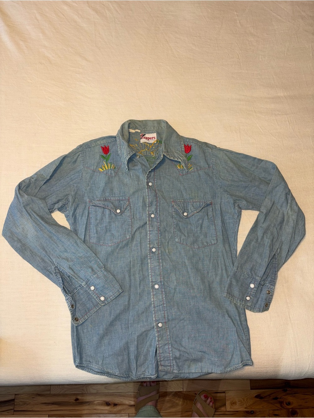 Wrapper Light Blue Denim Shirt with Yellow & Green Embroidery kids 7